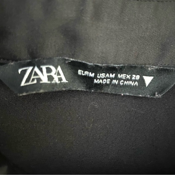 Zara Jet Black Satin Effects Button Up Shirt With Slits On Sides Women’s Sz M - Picture 3 of 7